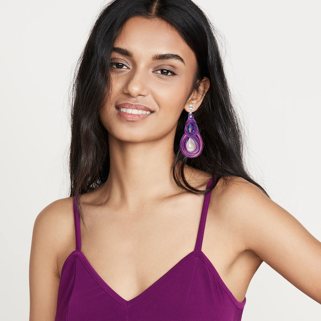 

Dvacaman Irregular Simulated Pearl Statement Earrings Purple Color Drop Earrings Long Dangle Earrings Wholesale Jewelry Wedding