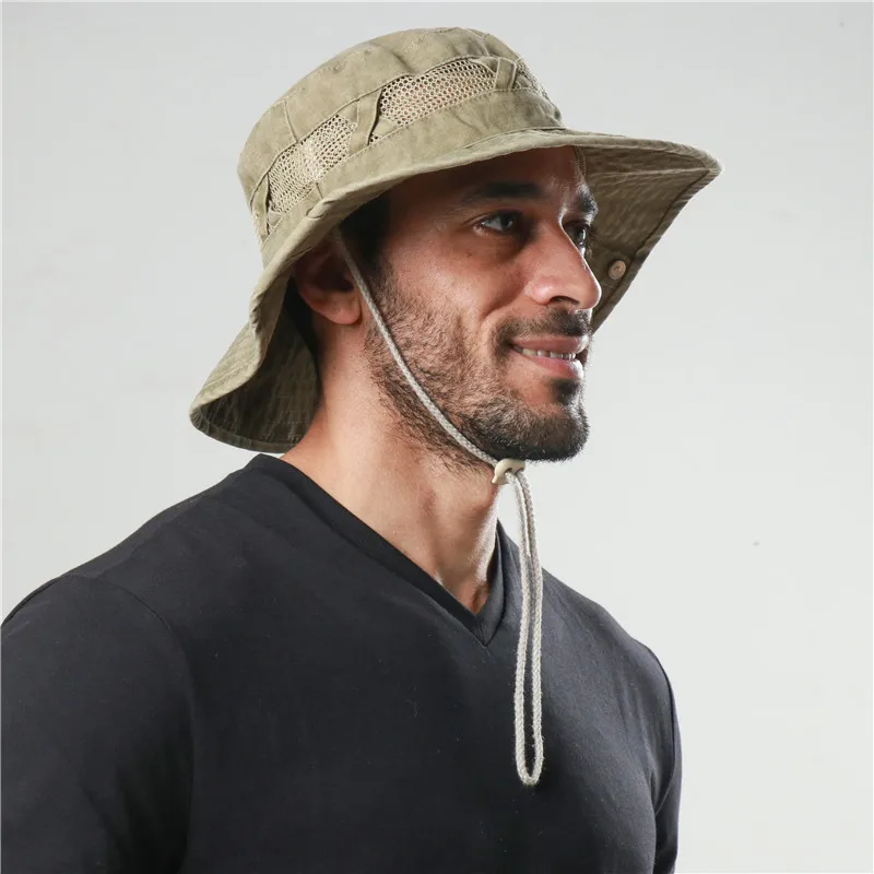 New Men Women100% Cotton Boonie Hat Summer Mesh Breathable Sun