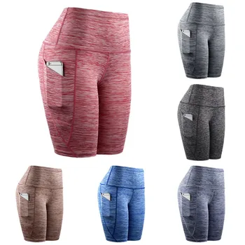

Women Middle Waist Slant Pocket Running Training Sports Quick-drying Tight-fitting Stretch Fitness Shorts