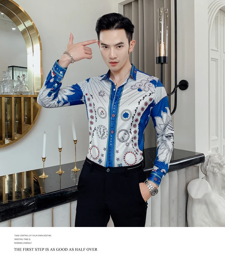 Мужская гавайская рубашка, Hombre Chemise Homme, рубашки, роскошная брендовая одежда, рубашка с длинным рукавом, Camisas Masculina, рубашки для мужчин