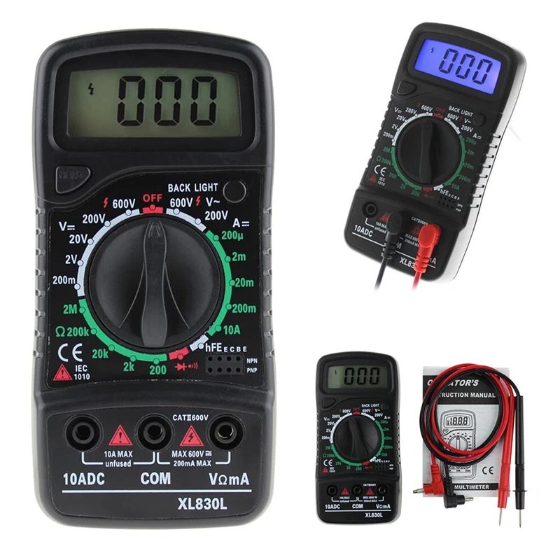 XL-830L Digital LCD Multimeter Voltmeter Ammeter AC/DC/OHM Volt Current Tester