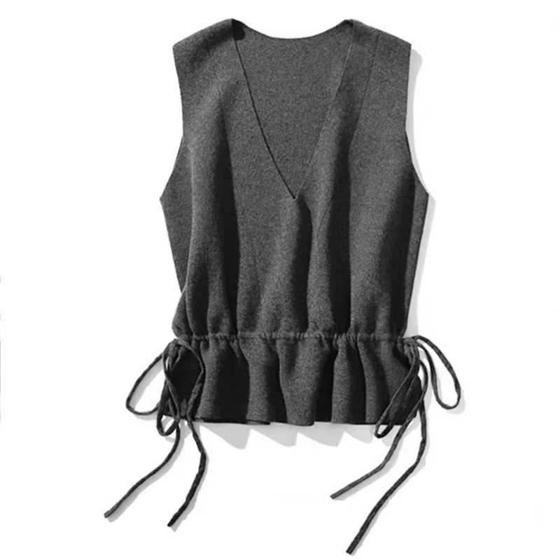 

2020 women pull sweater waistcoat korean womens elegant v neck pullover knitting tops outerwear sweater vest gilet chaleco