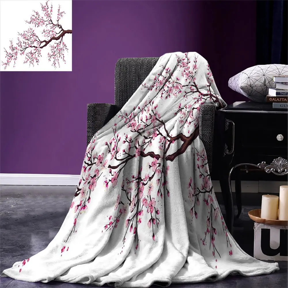 

Japanese Throw Blanket Branch of a Flourishing Sakura Tree Flower Cherry Blossoms Spring Art Warm Microfiber All Season Blanket