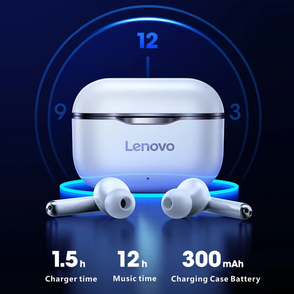 New Lenovo LP1 TWS Wireless Earbuds BT5.0 Wireless Headphones Dual Stereo Noise Reduction Bass Sport Headset with Mic 300mAh