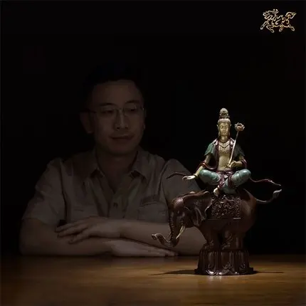 Китай Тибетский Бронзовый Манджушри Samantabhadra Будда Фен-шуй фигурка украшения Медь