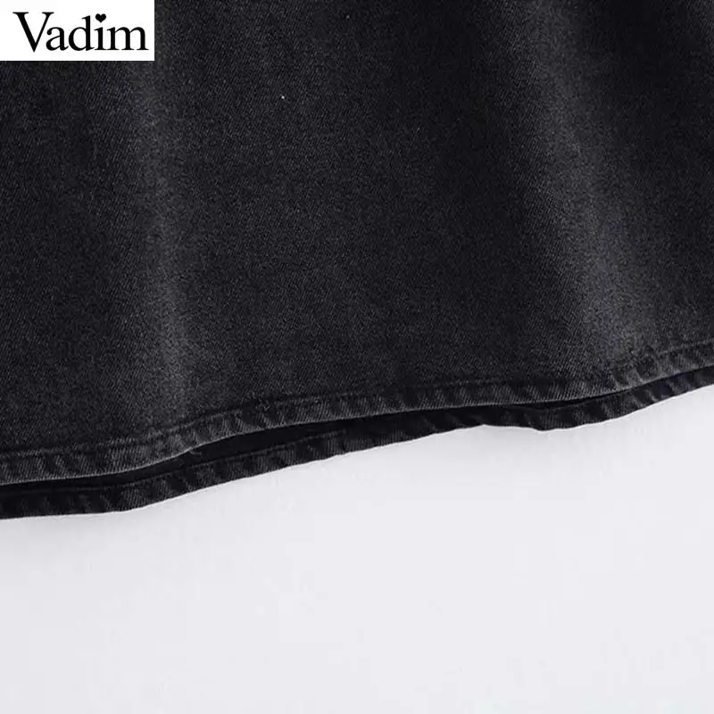 Женское элегантное платье vadim denim мини-платье с длинным рукавом и поясом на молнии сзади женские стильные черные шикарные платья vestidos QC917
