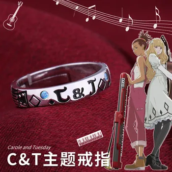 

Anime CAROLE&TUESDAY Theme Cosplay S925 Silver Music Finger Ring Men Women Fashion Adjustable Ring Jewelry Xmas Gift
