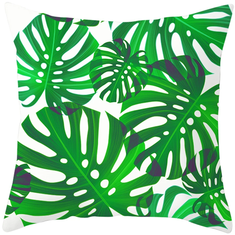 Наволочка для подушки Sholisa с тропическими растениями, полиэстер, персиковая кожа, зеленый лист, наволочка, наволочка для дивана, 45*45 см - Цвет: Белый
