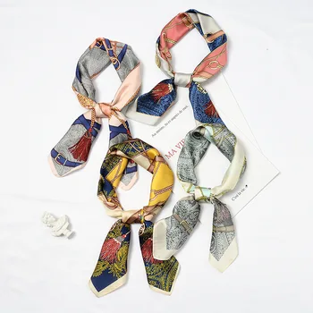 

Women Square Scarf 70*70cm Leather Belt Chiffon Silk Scarves Golden Chain Office Lady Headbands Bandana Wrist Towel