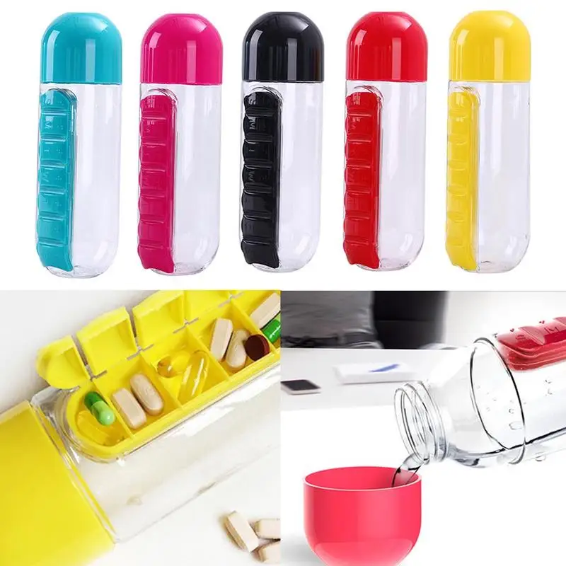 

Two-in-one Portable Water Cup Pill Box Seven-day Pill Box 7 Grid Outdoor Water Bottle Compartments Medicine with Pill Box Cup