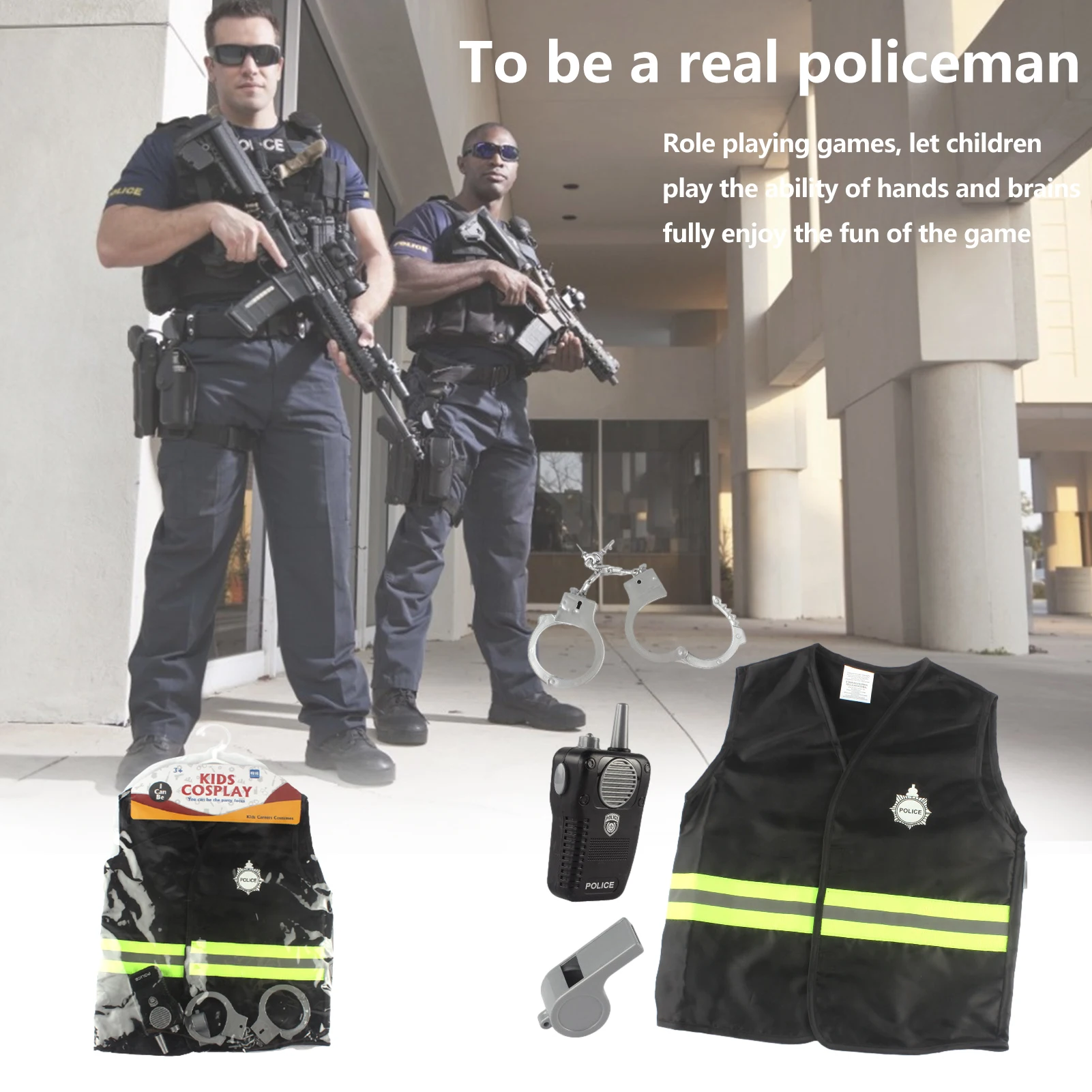 KIDS PRETEND PLAY Dress up POLICE Officer Kit Case Toy Handcuffs POLICEMAN SET