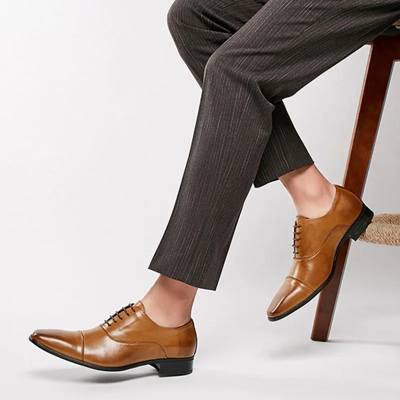 Leather Shoes Business New Fashion Men Dress Shoes Leather Men Wedding Oxford Shoes Lace-Up Office Suit Men's Casual Luxury Formal