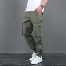 Брюки полной длины из хлопка цвета хаки, мужские черные узкие брюки с карманами, повседневные мужские брюки большого размера 3XL, мужские брюки
