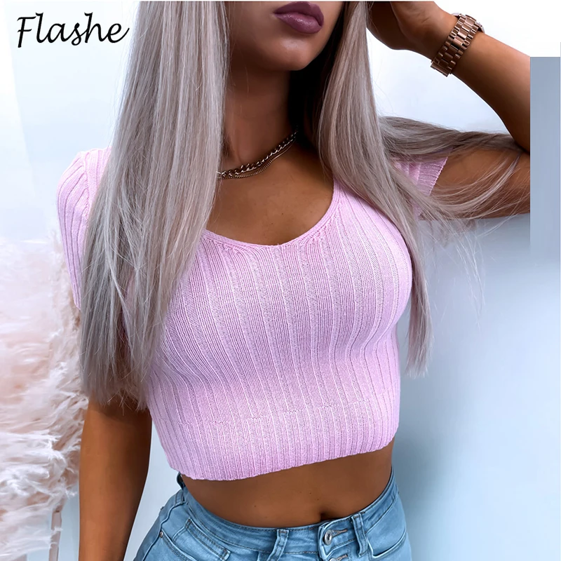 

2021 Women Crop Tops Sexy Short Sleeve Tees Solid Casual Women T-shirt Cropped Tshirt Female Short Shirt Women Summer Clothing