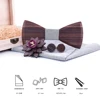 Conjunto de corbata de lazo de madera para hombre, con gemelos, solapa, flores, diseño Floral, caja de madera, corbatas de moda, novedad ► Foto 3/6