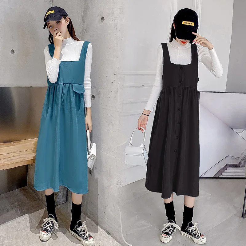 

Pregnant Women Spring Clothing Set Fashion 2020 New Style Front And Back Double Purpose by Age Suspender Skirt White Sweater Bas