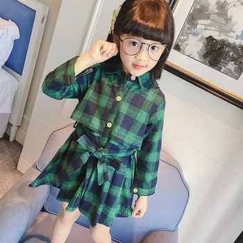 

England Style Striped Girls Dress Long Sleeve Spring Kids Blouses Dresses for Girls A-line Turn-down Collar Children Clothing