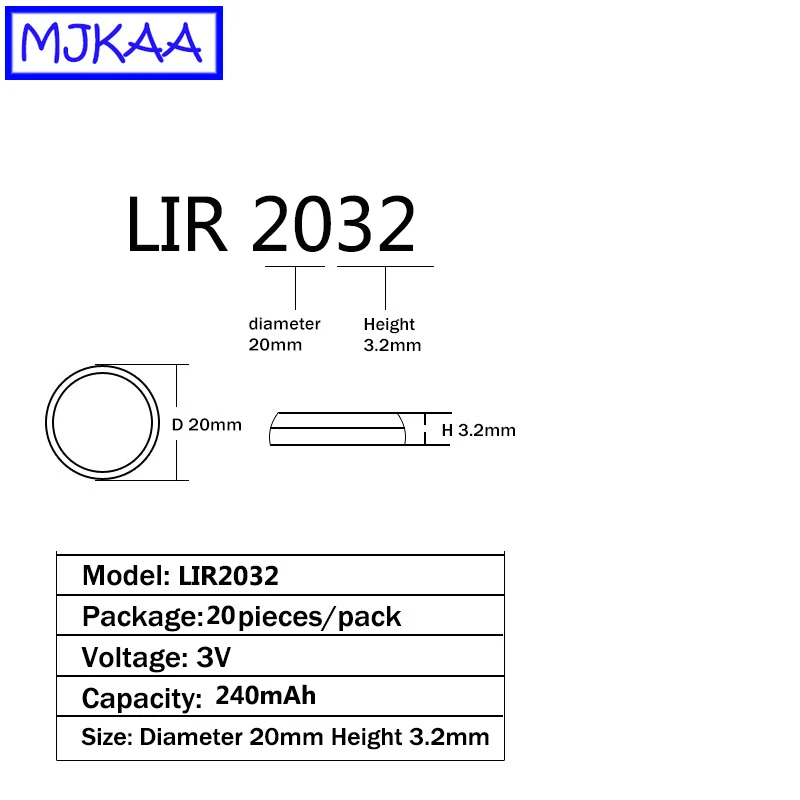 40 шт. перезаряжаемые литиевые батарейки LIR2032 3 6 В|Часовые батарейки| |