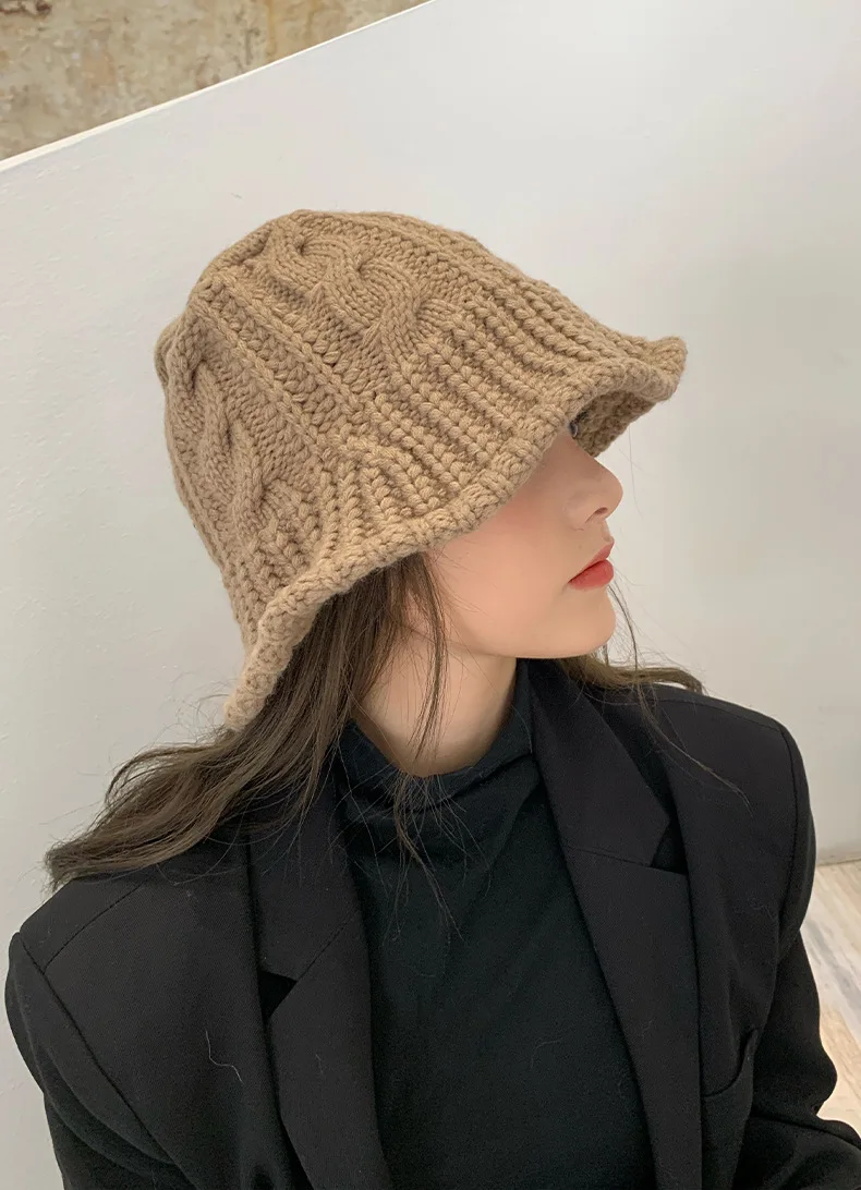 designer bucket hat womens Autumn And Winter Women’S Retro Knit Hemp Flowerpot Cap, Coarse Wool Warm Fisherman Cap sun bucket hat