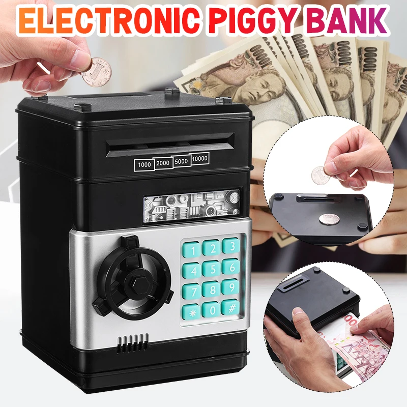 KIWarm Electronic Password Money Box Code Key Lock Automatic Coins Cash Saving Money Box Counter Mini Safe Box Child Gift ► Photo 1/6