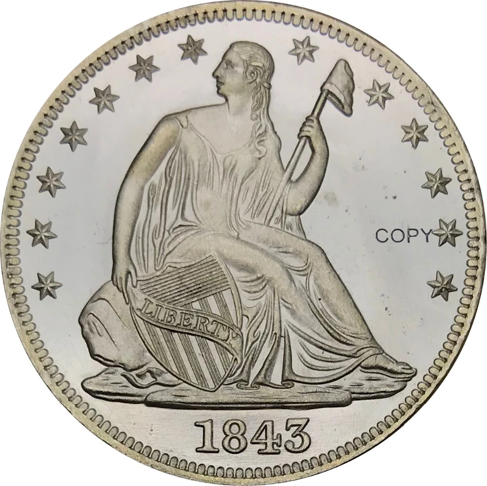 Соединенные Штаты Америки 1843 полдоллара сидя Liberty No девиз медная Посеребренная копии монет