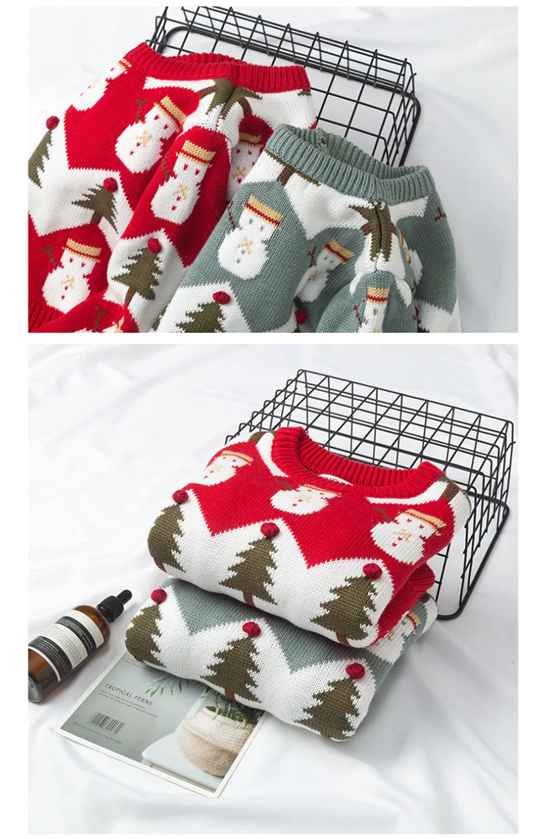 Family Matching Sweater Knitting Snowman Sweaters Christmas Tree Pullover Mom Daughter Son Warm Clothes Two Colors Outwear 2019_15.jpg_.webp