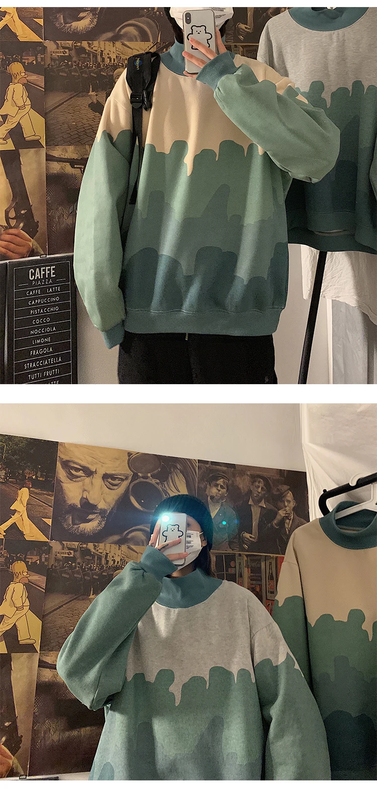 Plus Velvet Padded Hoodie Men's Fashion Printing Casual Stand Collar Sweatshirt Men Streetwear Wild Loose Hip Hop Hoodies Male