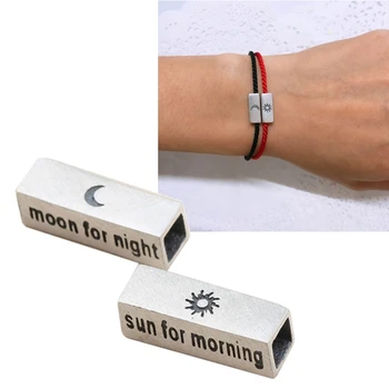 

2Pcs S925 Silver Sun and Moon Lover Tube Beads for Him and Her Jewelry Making Q0KE