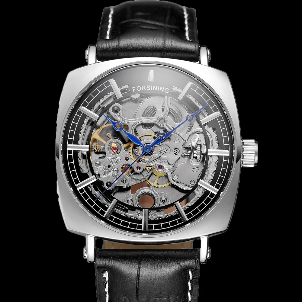 

New Fashion Men's Watch Leather Strap Transparent Automatic Mechanical Watch Skeleton Steampunk Clock Men Relogio Masculino 2019