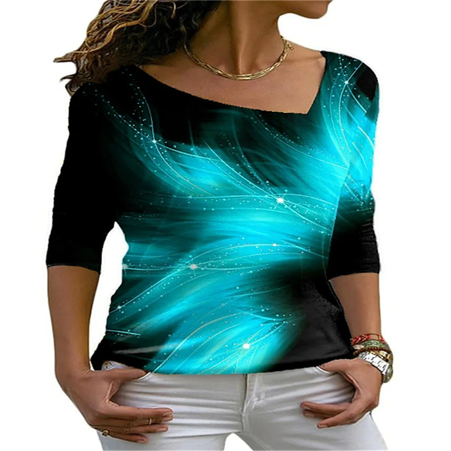 

Women's 3D Printing Retro Loose Pattern Shirt 2022 Pring Autumn V-neck Long Sleeve Stylish Self-Cultivation Pullover