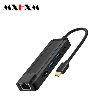 

New USB-C TO HDMIUSB3.0*2Ports HUB Docking Station type-c To RJ45Gigabit Network Card 4K HD