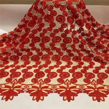 

Red French Net Lace Fabric Latest African Lace Fabric With Embroidery Mesh Tulle Lace Fabric High Quality Nigerian Lace