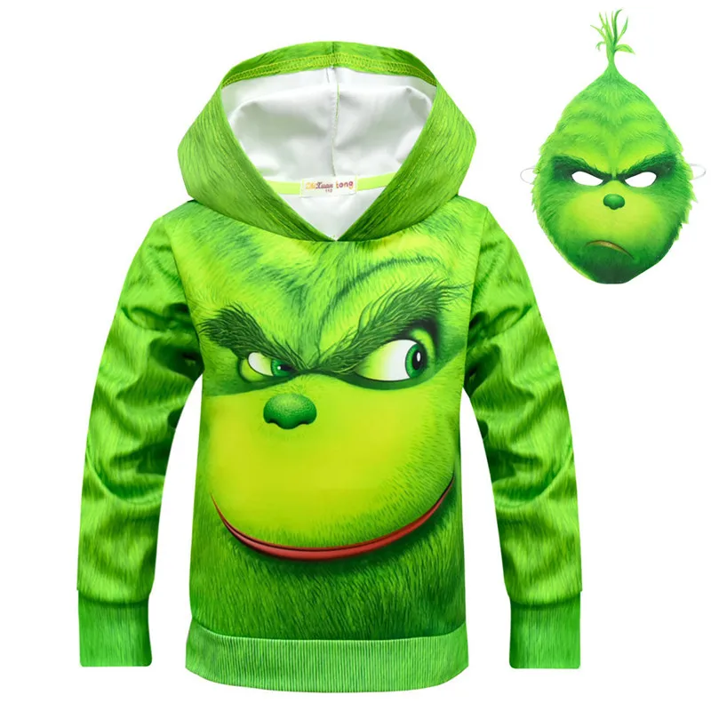 Толстовки Grinch; детская Рождественская одежда; зеленый свитер с длинными рукавами; Детская уличная одежда; карнавальный костюм с героями мультфильмов; комплект с маской - Цвет: Figure2