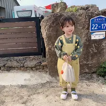 Новинка,, для девочек-тоддлеров комбинезон Осенняя мода детские штаны От 1 до 6 лет HX591