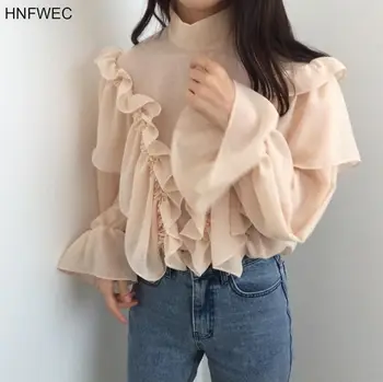 

2019 Spring Korea New Pattern Bat Sleeve Chiffon Shirt Woman Tops And Blouses Lady Fashion Tops W147