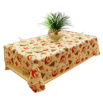 

Rectangle Christmas Tablecloth Covers Santa Claus Tree Print Wave Edge Polyester 634E