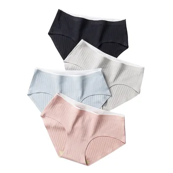 

New Cotton Mid Waist Panties Women Breathable Seamless Lingerie Sexy Stripe Female Solid Health Sleep Briefs Plus Size Lingerie