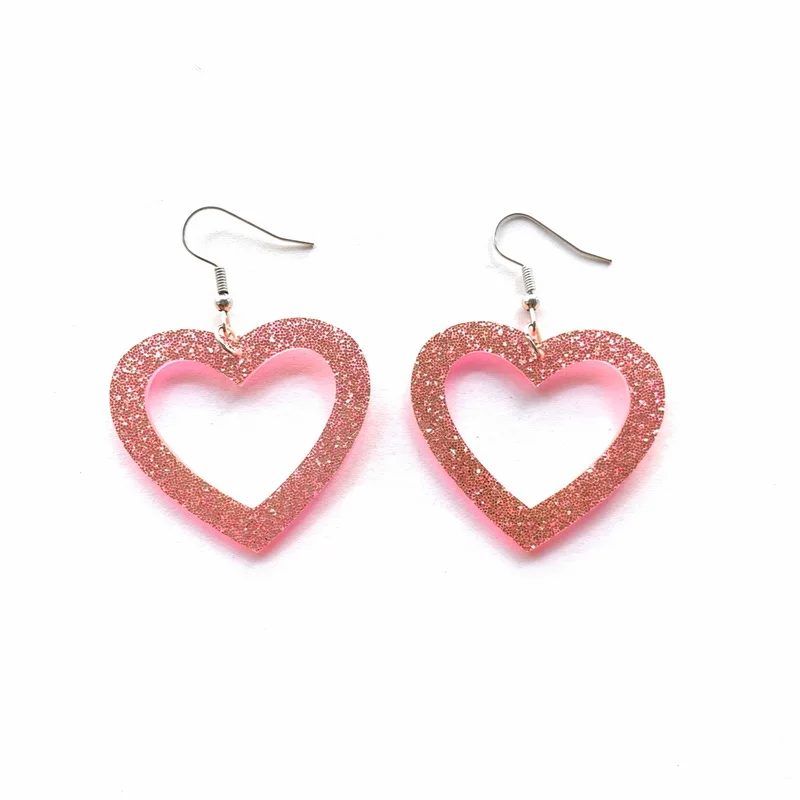 Acrylic Heart Earring, Big Heart Earrings, Red Heart Earring, Pink