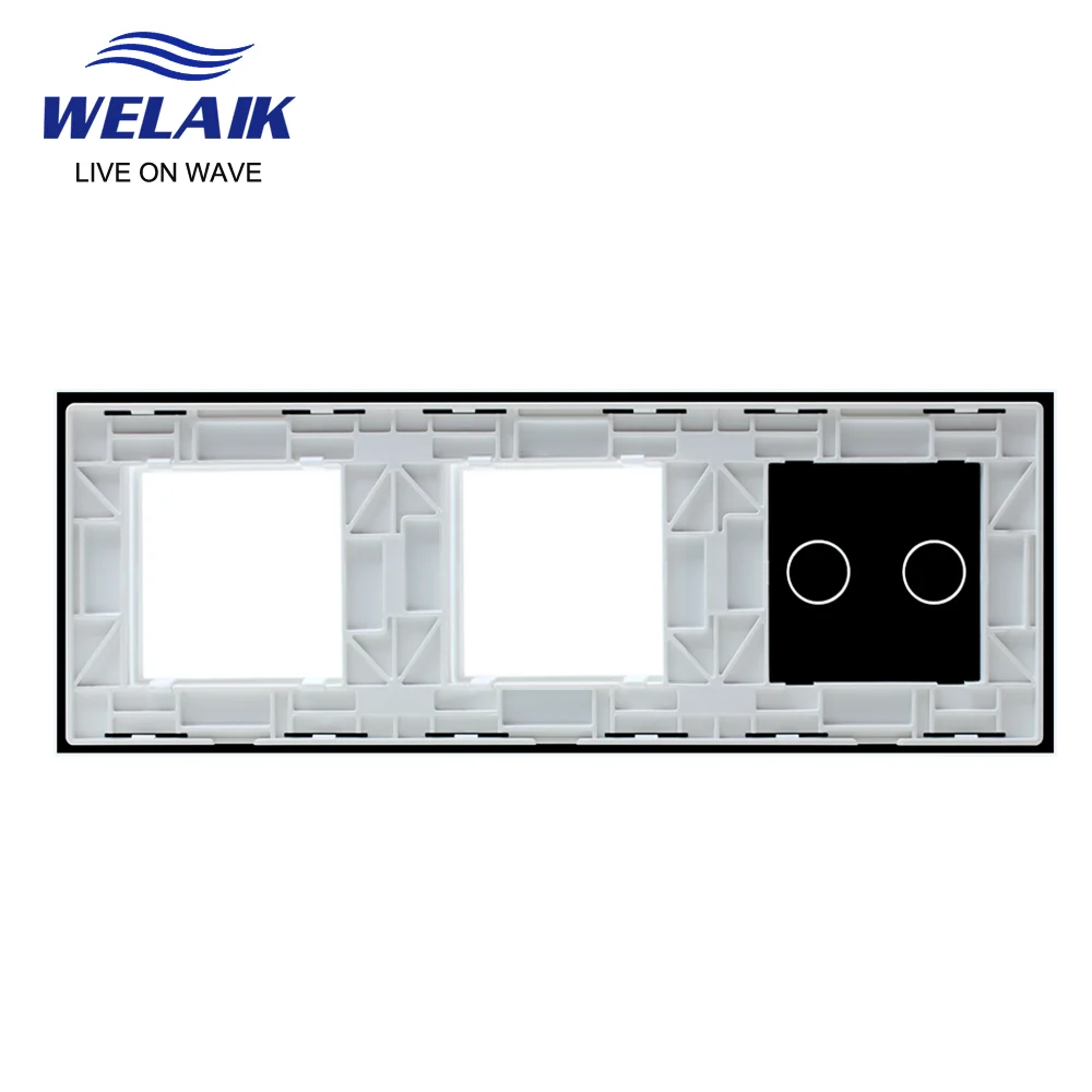 Wall Touch Switch Socket,Switch Glass Panel WELAIK EU 3Frame 222*80mm 2Gang Wall Touch Switch Socket Outlet Square Hole Crystal Tempered Glass Panel Only DIY Parts A39288W1