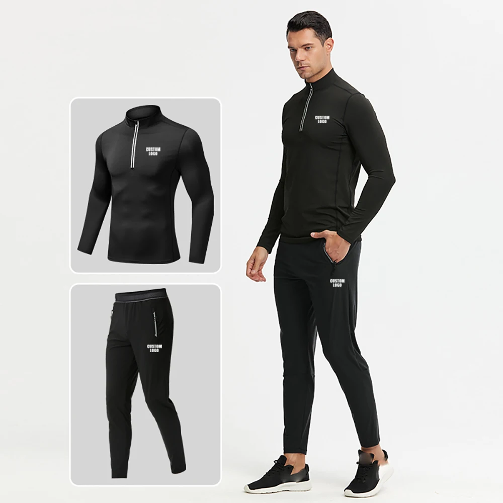 2Pcs Set Men's Sportswear Tracksuit Jacket Training Suit Autumn Winter Spring Long Sleeve Zipper Top and Pants