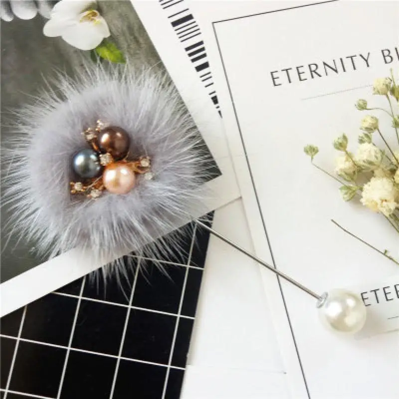 Милая амулет брошь булавки для женщин меховой помпон пирсинг отвороты броши