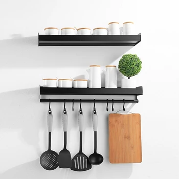 

Aluminum Kitchen Organizer Storage Wall-Mount Spice Racks Shelves Utensil Spoon Hanger Hook Kitchen Gadgets Accessories Supplies