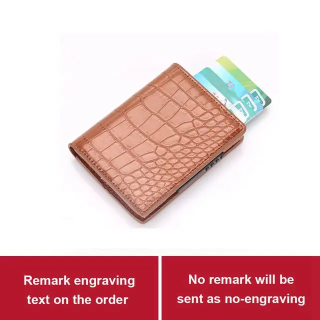 Crocodile brown Лазерная гравировка мужские кошельки RFID алюминиевая блокировка держатель кредитной карты металлический мини тонкий ID карты маленькие кошельки ID cardholder - Цвет: Crocodile brown