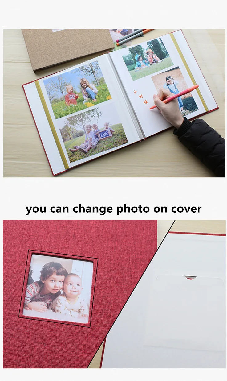 Самоклеющиеся DIY Фотоальбом белые простыни льняная Тканевая обложка Ретро креативный скрапбук рождественские подарки красный зеленый желтый серый