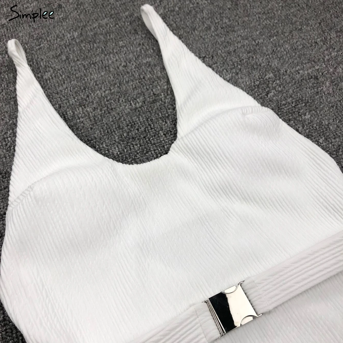 Цельный купальник с эффектом пуш ап Simplee сексуальный белый глубоким вырезом для