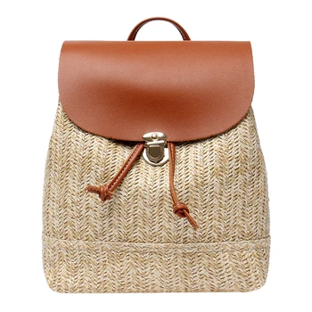 

New Fashion Straw Leather Bag Woven Backpack Women Shoulder Schoolbags Travel Knapsack Beach Satchel School Bags Dropshipping
