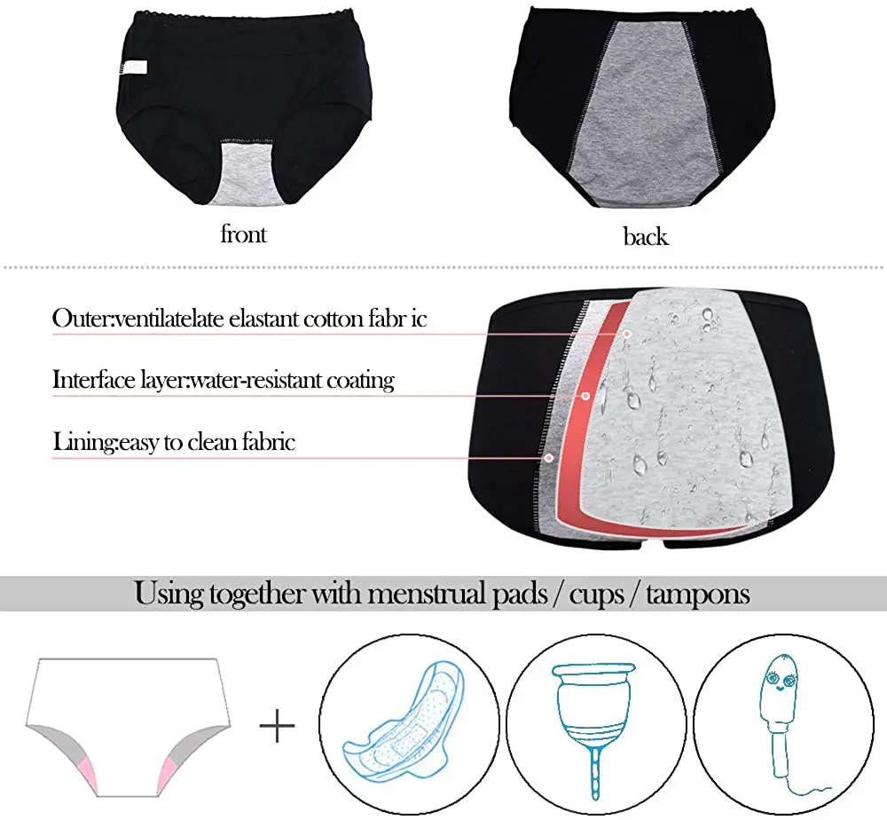 Culotte Menstruelle en Coton pour Femme, Sous-Vêtement Anti-Fuite, Sans Couture, Taille Haute, Chaud, 3 Pièces