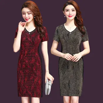 

High Quality Beautiful New Autumn Ersion Silk Slim Simple Elegant Printing Women Dress V-neck Designs Office Lady Dresses