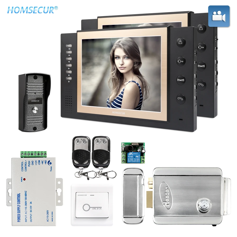 HOMSECUR 8\ Wired Video Door Entry Phone Call System with Recording and Photo Taking Function+Outdoor Monitoring TC031+TM801R-B