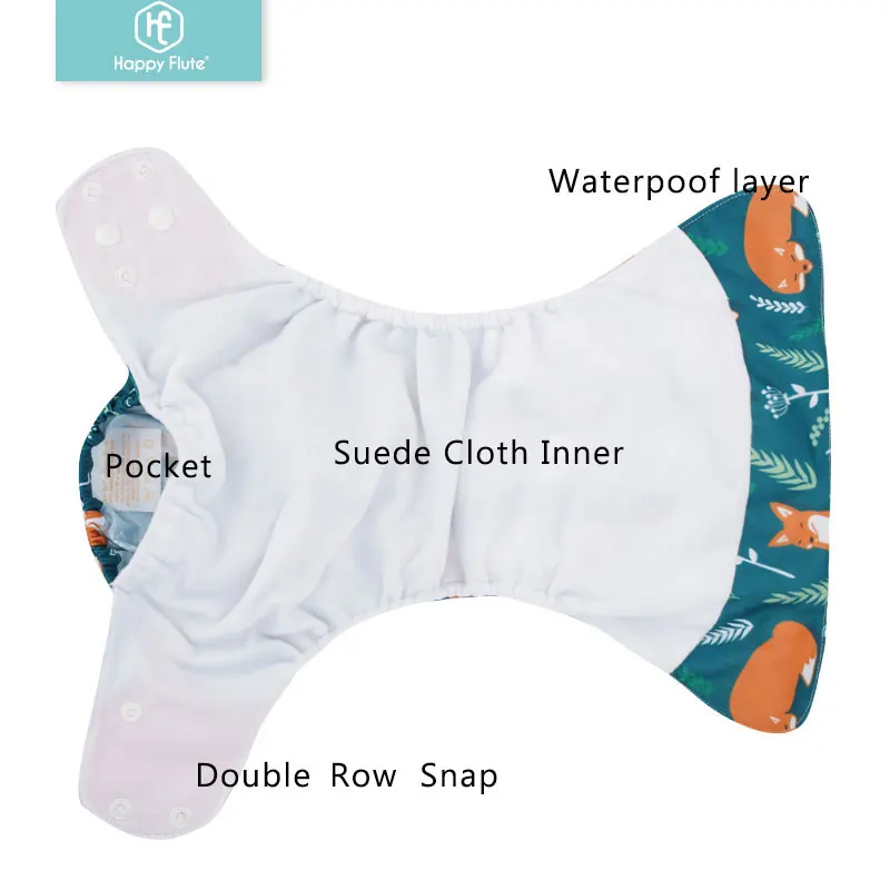 HappyFlute – couches en tissu pour bébé fille et garçon, taille unique réglable, lavable et réutilisable, 8 couches + 8 Inserts